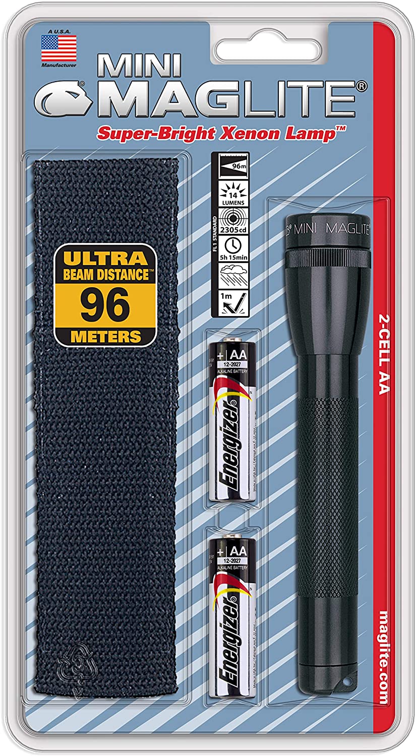 LINTERNA MINI MAGLITE AA 14 LUMENES NEGRA CON FUNDA 500393