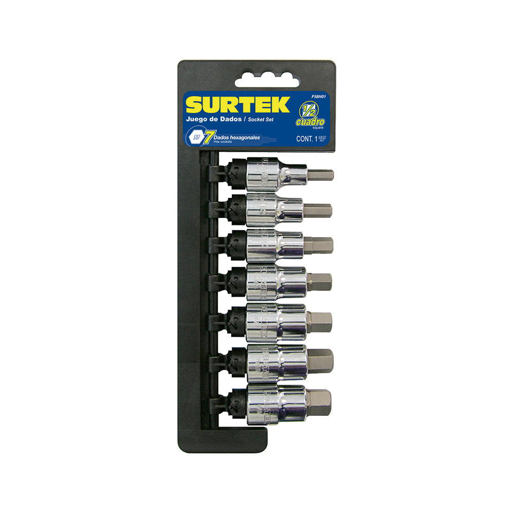 JUEGO 7 DADOS 1/2" PUNTA HEXAGONAL SURTEK F58H01