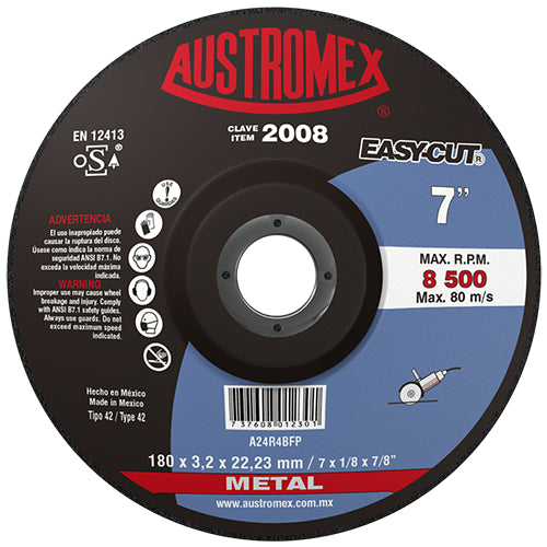 DISCO CORTE METAL 7" X 1/8X 7/8 CENTRO DEPRIMIDO EASY CUT AUSTROMEX 2008