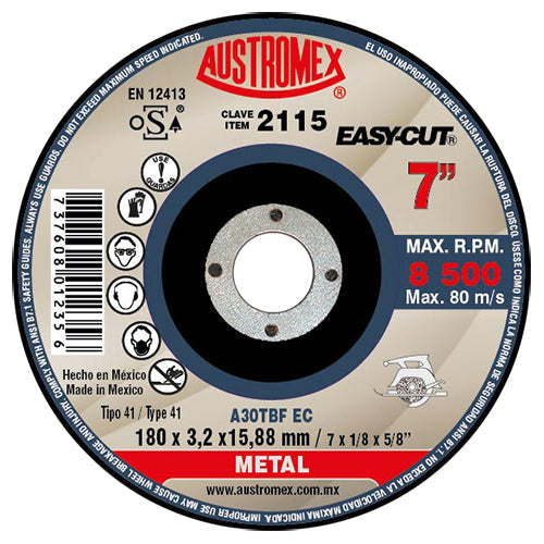 DISCO CORTE METAL 7'' X 1/8 X 7/8 EASY CUT AUSTROMEX 2115