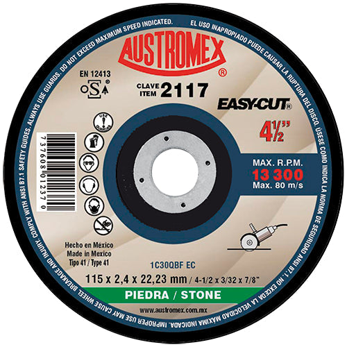 DISCO CORTE PIEDRA 4-1/2 X 3/32" X 7/8 EASY-CUT AUSTROMEX 2117