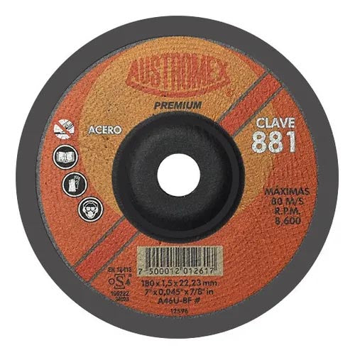 DISCO CORTE METAL 7'' X .045 X 7/8 CENTRO DEPRIMIDO PREMIUM AUSTROMEX 881