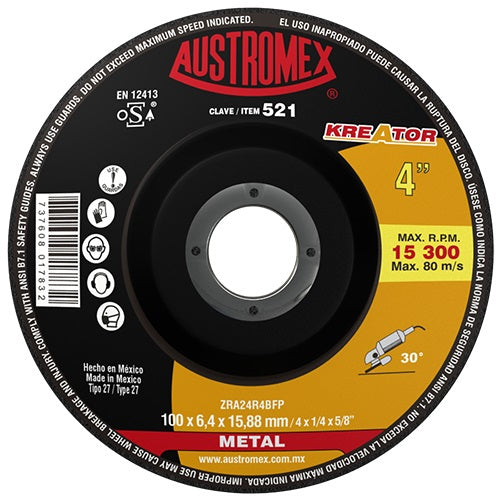 DISCO CORTE METAL 4" X 1/42 X 5/8" KREATOR AUSTROMEX 521