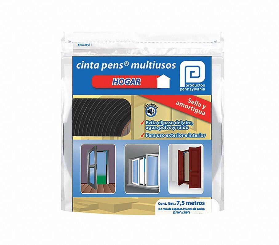 CINTA MULTIUSOS DE ESPUMA 3/8" X 7.5mts NEGRO PENNSYLVANIA CSE2N620