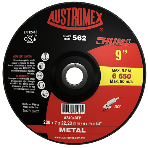 DISCO DESBASTE METAL 9" X 1/4 X 7/8 HUM AUSTROMEX 562