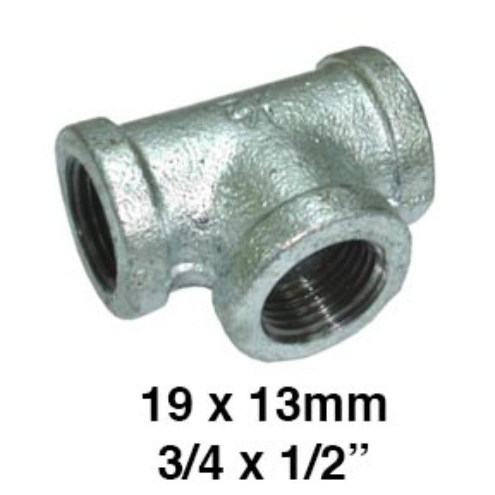 TEE REDUCIDA GALVANIZADA 3/4" X 1/2" (19X13MM)