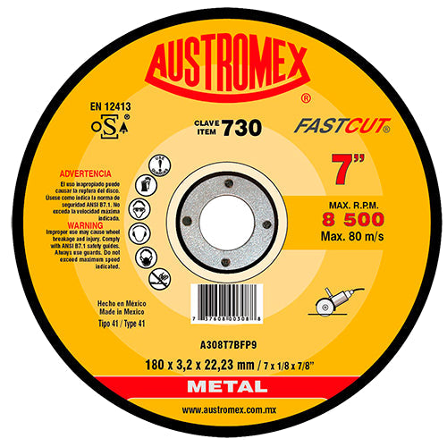 DISCO CORTE METAL 7'' X 1/8 X 7/8 FAST-CUT AUSTROMEX 730