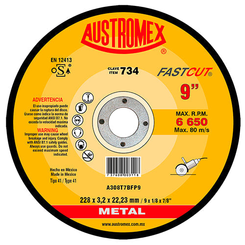 DISCO CORTE METAL 9" X 1/8 X 7/8 (CORTE RAPIDO) FAST-CUT AUSTROMEX 734