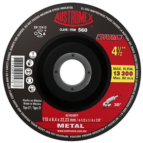 DISCO PARA DESBASTE DE METAL 4-1/2" X 1/4" X 7/8" ADAPTADOR INTEGRADO AUSTROMEX -560