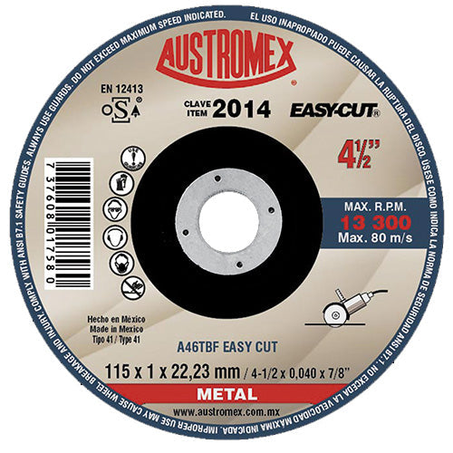 DISCO CORTE METAL ECONOMICO 4.5" X 0.04" X 7/8" AUSTROMEX 2014