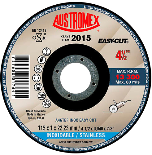 DISCO CORTE INOX 4-1/2X0.04 X7/8 (CORTE DELGADO)EASY-CUT AUSTROMEX 2015