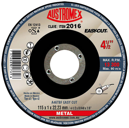 DISCO CORTE METAL 4-1/2 X .04 X 7/8" (SUPER PRECISO)EASY-CUT AUSTROMEX 2016