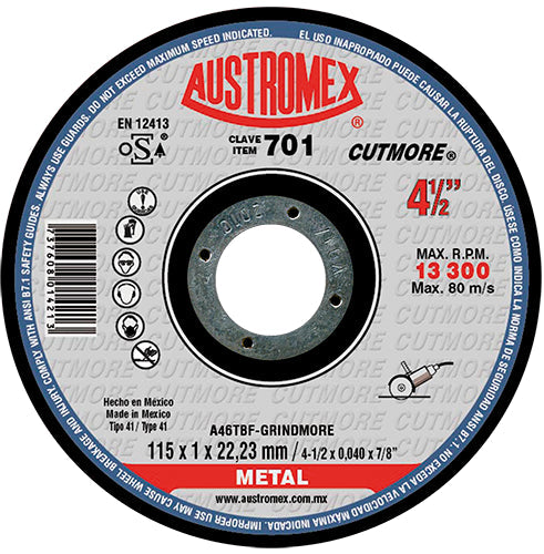 DISCO CORTE METAL 4-1/2 X 3/64 X 7/8 CUTMORE AUSTROMEX 701