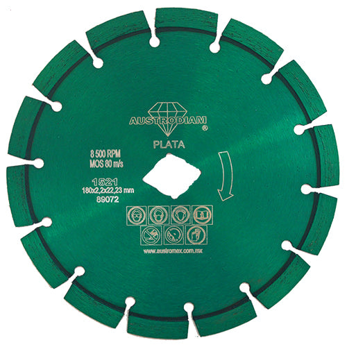 DISCO DIAMANTE SEGMENTADO 7" X 7/8 (GRANITO)(VERDE PLATA) AUSTROMEX 1521