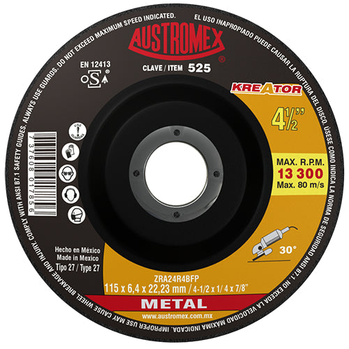 DISCO DESBASTE METAL 4-1/2 X 1/4 X 7/8 KREATOR AUSTROMEX 525