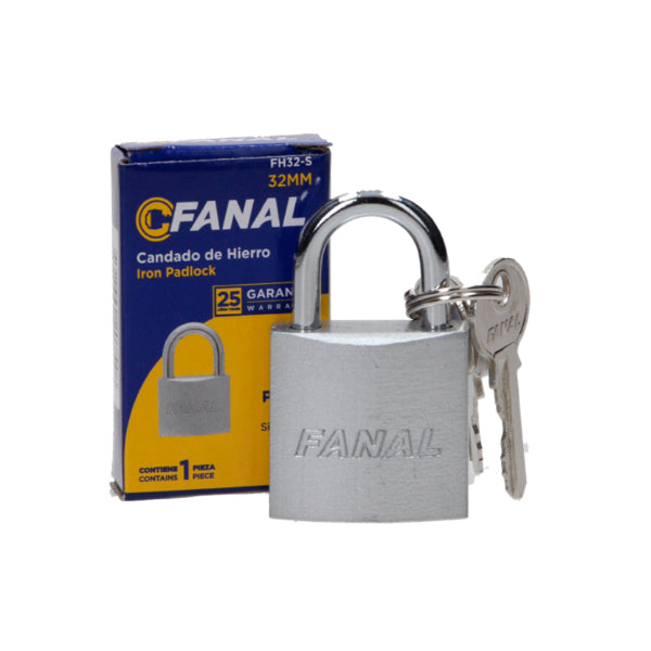 CANDADO DE HIERRO FANAL PLATA 32 MM ARCO CORTO