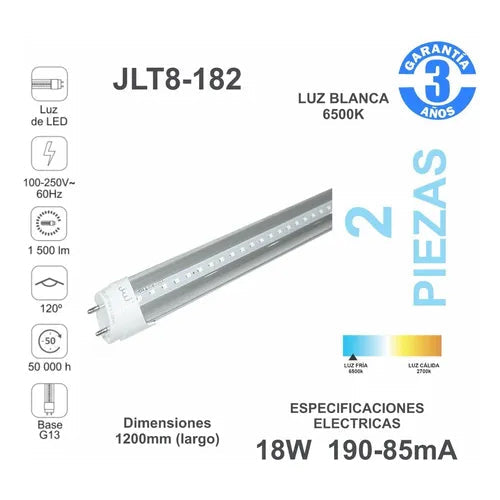 TUBO T8 18W C/BASE LED TR. LUZ BLANCA JLT8N18-TR/B