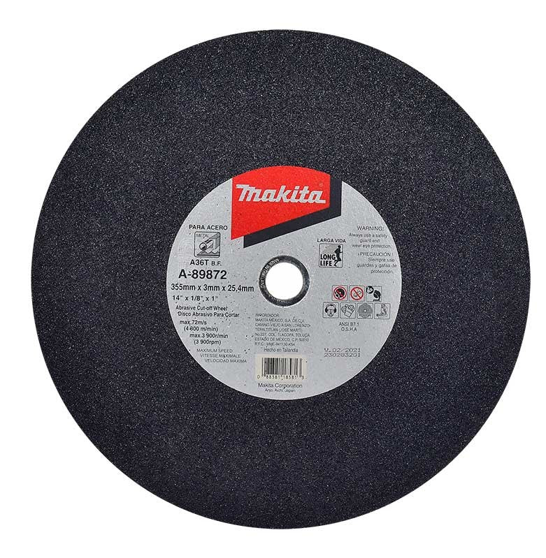 DISCO CORTE METAL 14" X 1/8 X 1'' (PARA CORTADORA) MAKITA A-89872