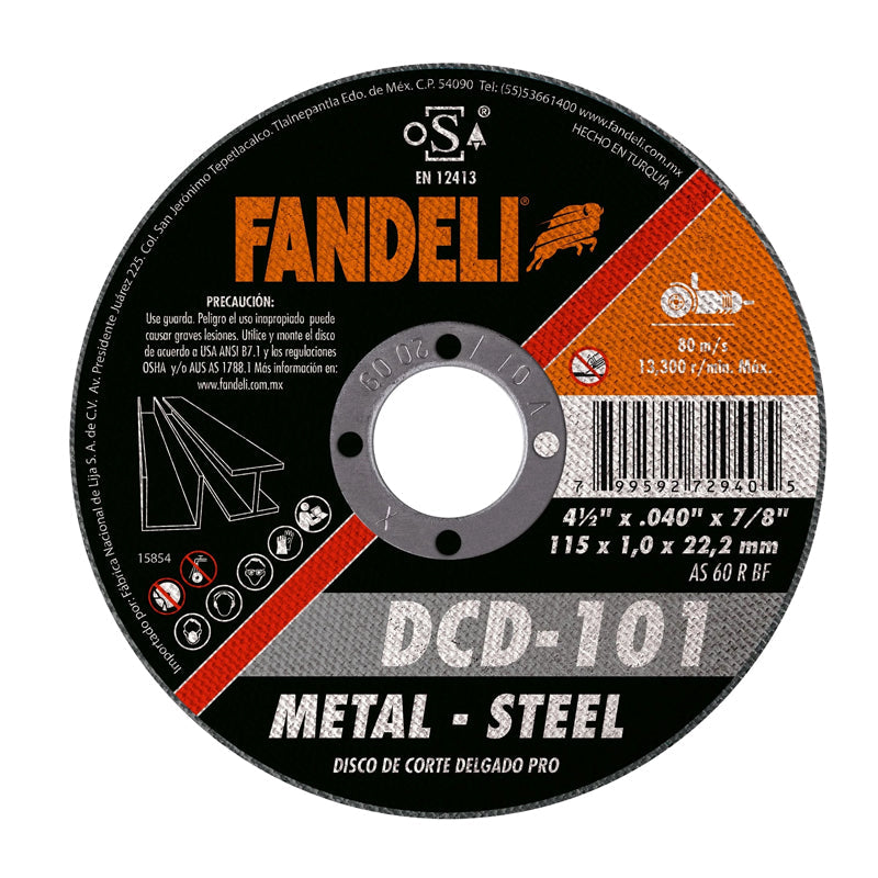 DISCO CORTE DELGADO PRO (METAL) 4-1/2" X 0.40" X 7/8" FANDELI 72940 / DCD-101