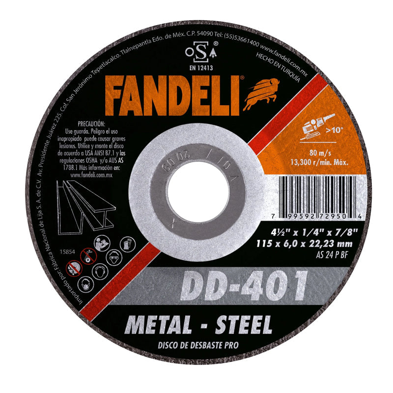 DISCO DESBASTE (METAL) 4-1/2" X 9/32" X 7/8" FANDELI 72950 / DD-401