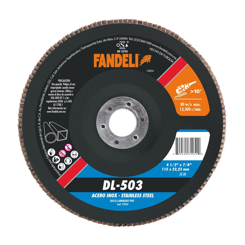 DISCO LAMINADO Z-80 (ACERO INOXIDABLE) 4-1/2" X 7/8" FANDELI 72954 / DL-503