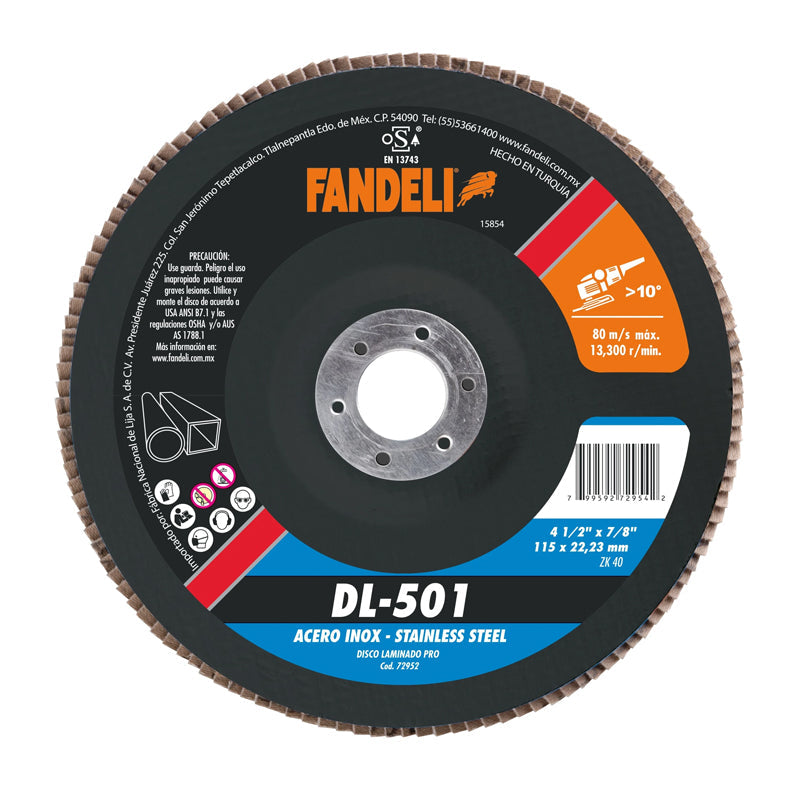 DISCO LAMINADO Z-40 (ACERO INOXIDABLE) 4-1/2" X 7/8" FANDELI 72952 / DL-501