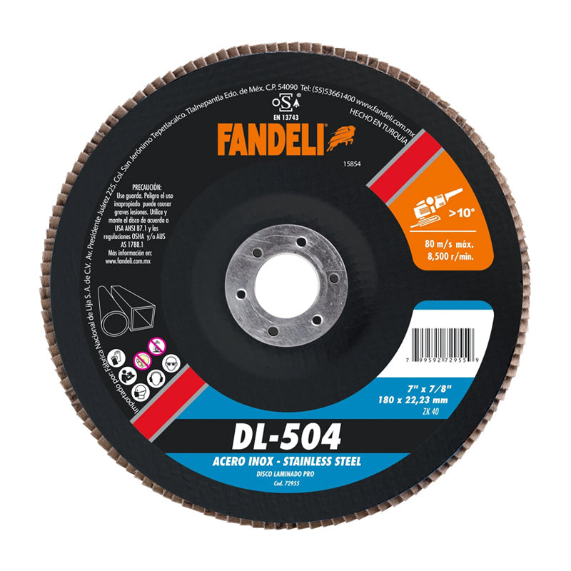 DISCO LAMINADO Z-40 (ACERO INOXIDABLE) 7" X 7/8" FANDELI 72955/ DL-504