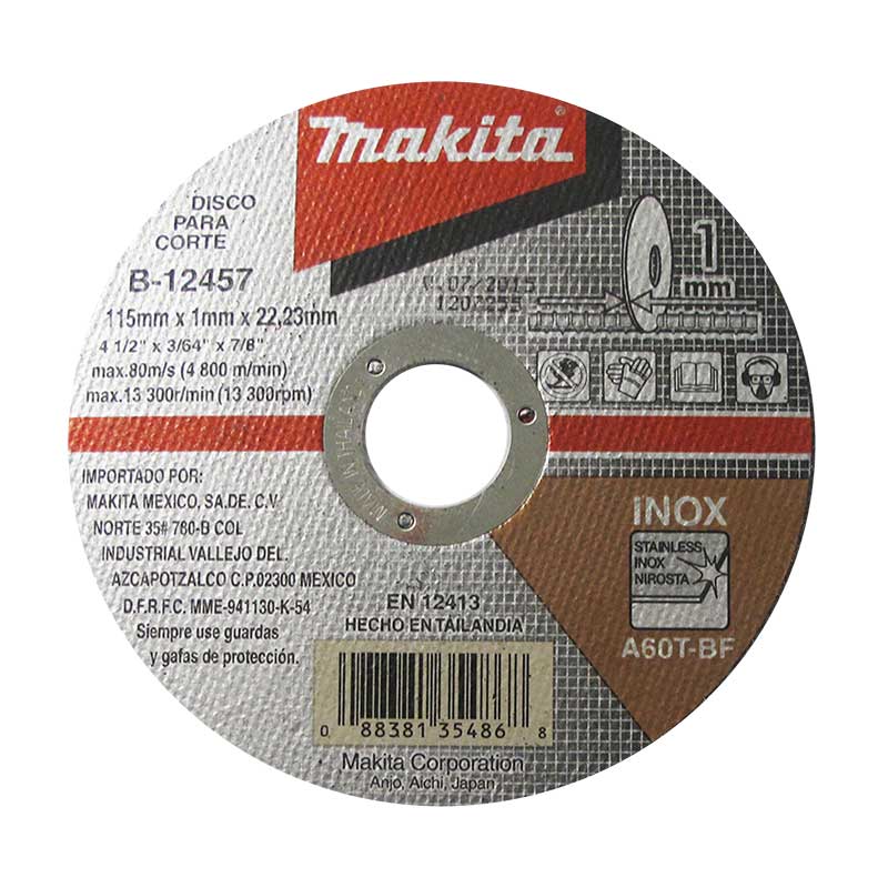 DISCO CORTE INOX 4-1/2 X 3/64 X 7/8" MAKITA B12217/B12457