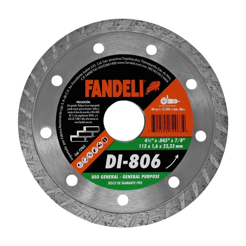 DISCO DIAMANTE TURBO 4-1/2" X 7/8" FANDELI 72963 / DI-806