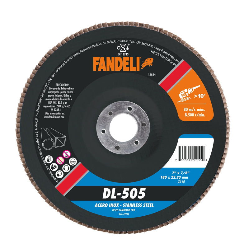 DISCO LAMINADO Z-60 (ACERO INOXIDABLE) 7" X 7/8" FANDELI 72956 / DL-505