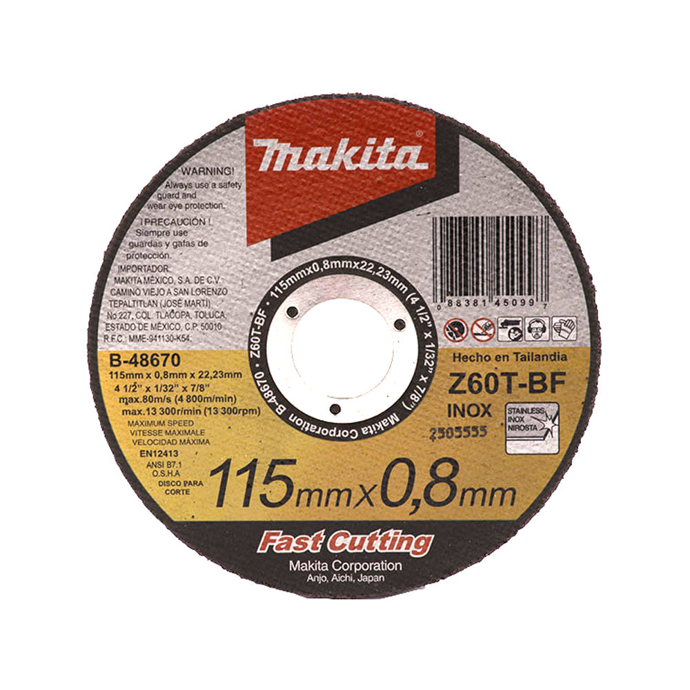 DISCO CORTE METAL E INOX 4-1/2 X 1/32 X 7/8 MAKITA B-48670