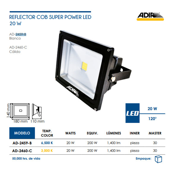 REFLECTOR SMD S.POWER LED 20W BLANCO ADIR 2459-B