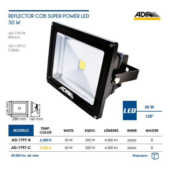 REFLECTOR SMD S.POWER LED 50W BLANCO ADIR 1797-B