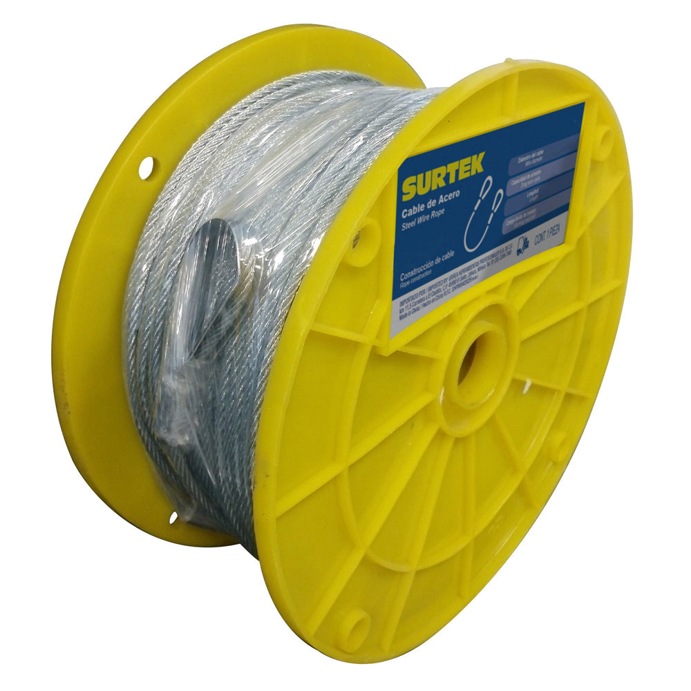 CABLE ACERO GALVANIZADO 7X19 (1/4") - CARRETE DE 76 METROS CON GUARDACABOS - SURTEK CA218