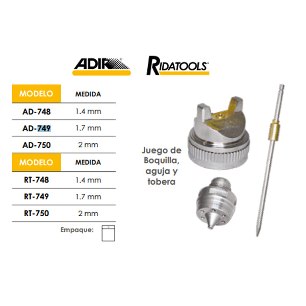 BOQUILLA (JUEGO) PARA PISTOLA ALTA PRESION 660 1.8mm ADIR 749