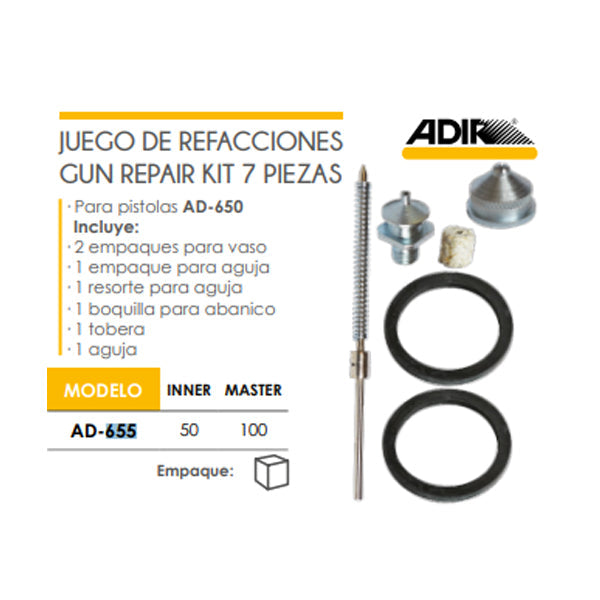 REFACCIONES PARA PISTOLA PINTAR MODELOS 650 - 651 ADIR 655