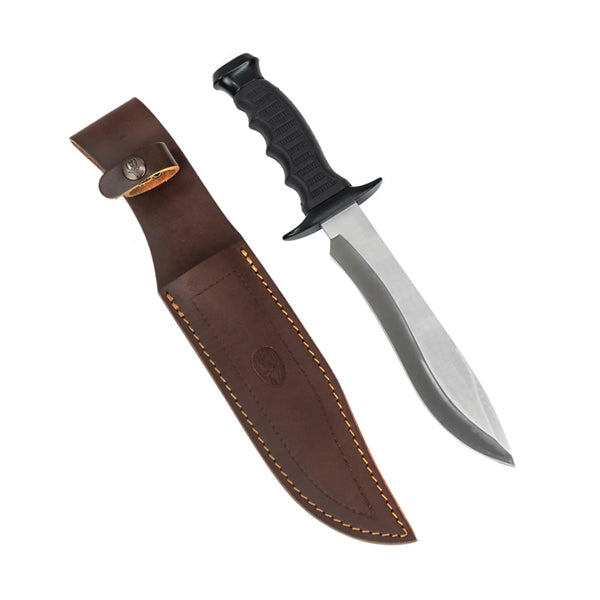 CUCHILLO DE MONTE TACTICAL NEGRO C/SIERRA, 18 cm C/FUNDA DE PIEL MUELA 500915