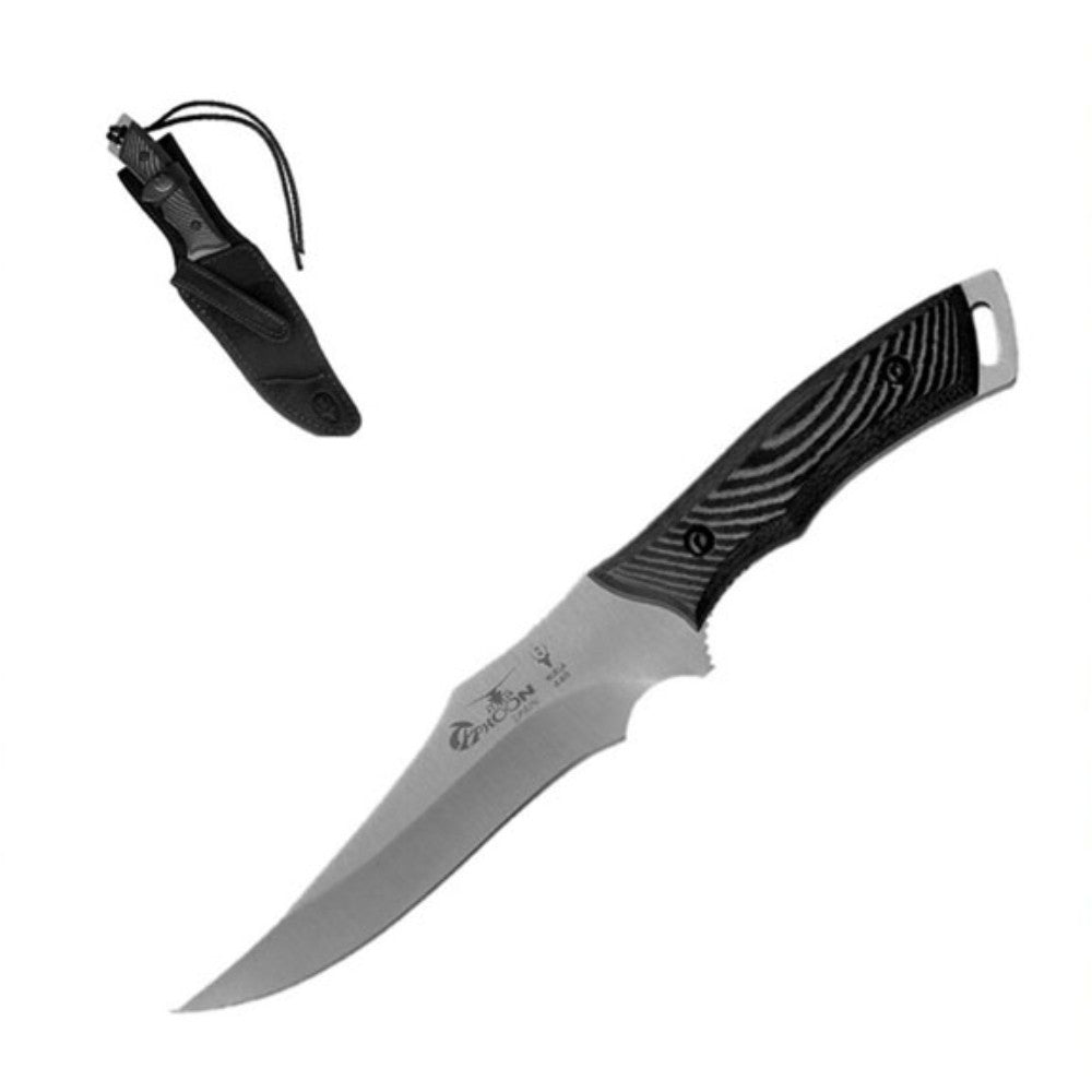 CUCHILLO DE MONTE 15 cm, MANGO MICARTA GRIS/NEGRO, FDA. MUELA 500655-TYPHOON-15W