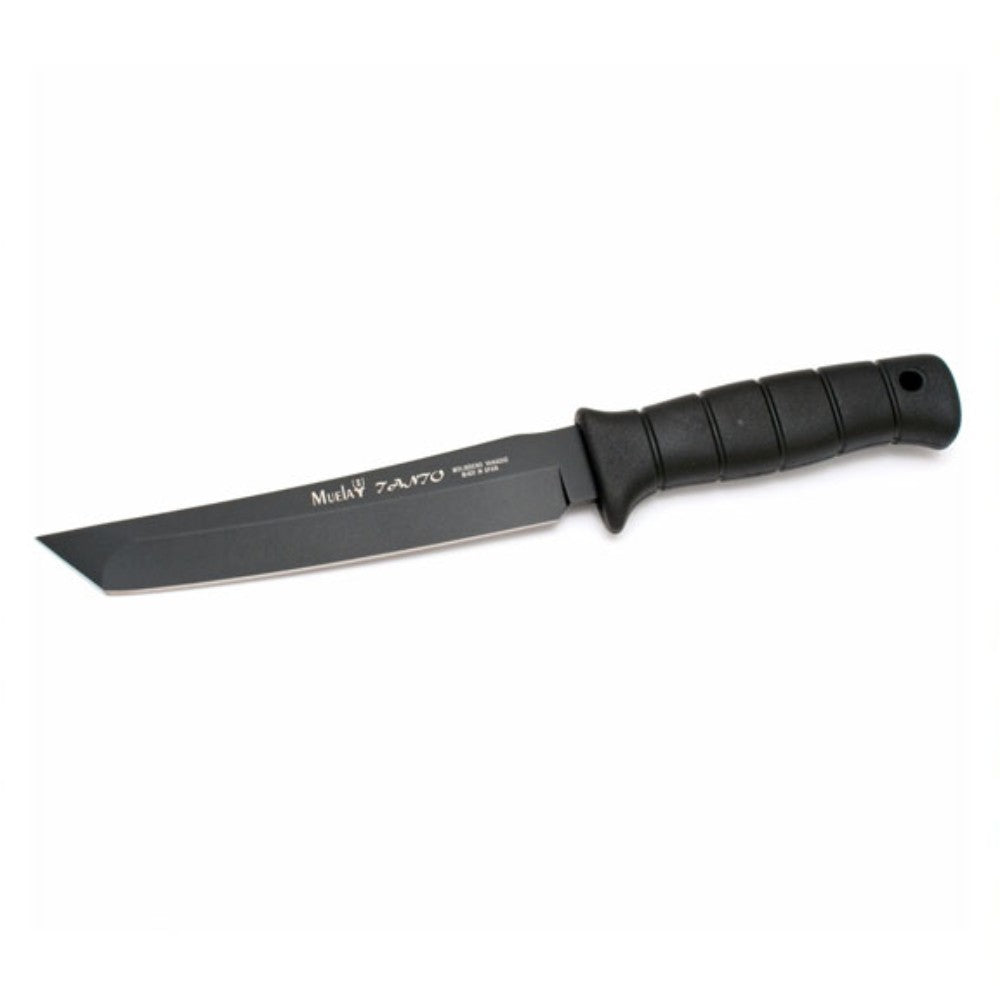 CUCHILLO MANGO GOMA 190MM FUNDA PIEL NEGRA MUELA 500654-TANTO-19N