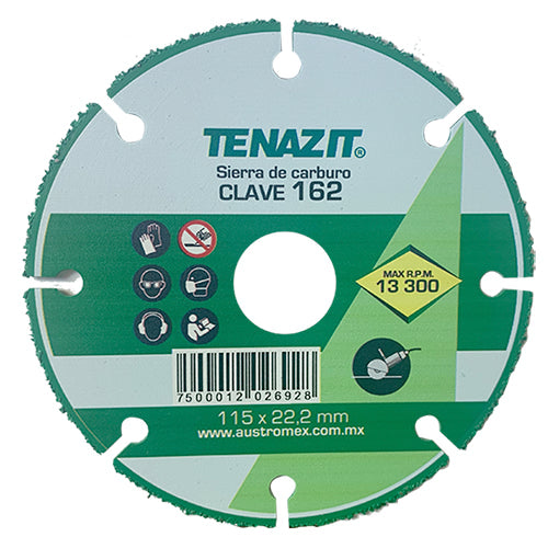 SIERRA CIRCULAR PARA  MADERA 4-1/2" X (ESMERILADORA) (CARBURO TUNGSTENO) TENAZIT 162