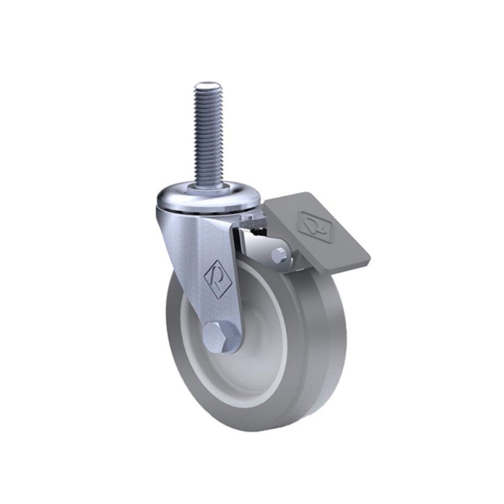 RODAJA 3" ESPIGA ROSCA 7/16" Y FRENO INOXIDABLE RUEDA DE HULE TERMOPLÁSTICO BUJE HT766FRHTGA