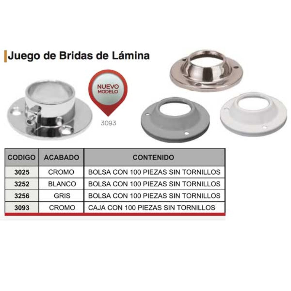 JUEGO DE BRIDAS DE LAMINA NIQUELADA P. TUBO DE 1" HANDY 3025