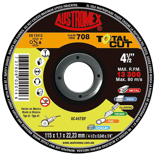 DISCO CORTE TODO MATERIAL 4-1/2 X .045 X 7/8 TOTAL-CUT AUSTROMEX 708