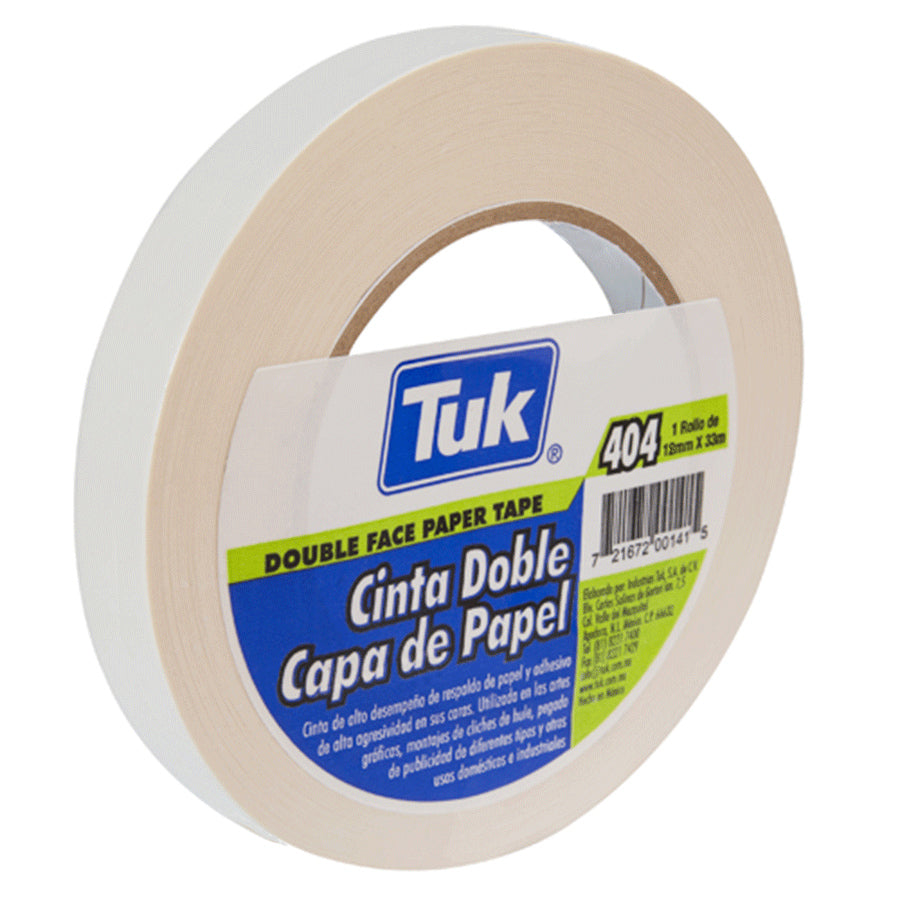 CINTA DOBLE CARA PAPEL 18mm X 33m (3/4) TUK 404